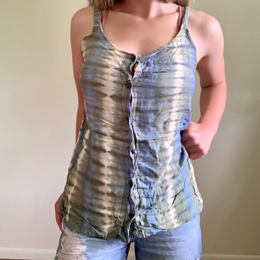 Vintage 90’s Tie Dye Button-down Tank Top Blouse